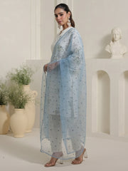 Off White Embroidered Straight Kurta Trousers With Dupatta Set