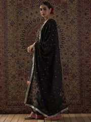 Black Embroidered Straight Kurta Palazzos With Dupatta Set