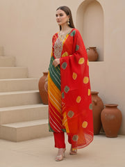 Multi Printed Straight Kurta Trousers With Dupatta Set