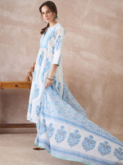White Printed A-Line Kurta Palazzos With Dupatta Set