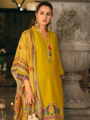 Yellow Embroidered Straight Kurta Trousers With Dupatta Set