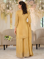 Yellow Embroidered Straight Kurta Palazzos With Dupatta Set