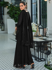 Black Embroidered Straight Kurta Palazzos With Dupatta Set