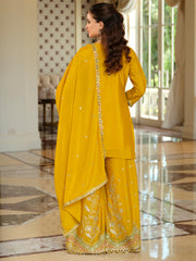 Yellow Embroidered Straight Kurta Palazzos With Dupatta Set