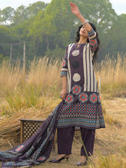 Burgundy Printed Straight Kurta Trousers With Dupatta Set