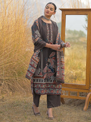 Brown Printed Straight Kurta Trousers With Dupatta Set
