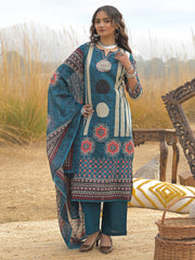 Blue Printed Straight Kurta Trousers With Dupatta Set