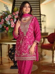 Pink Embroidered Straight Kurta Salwar With Dupatta Set