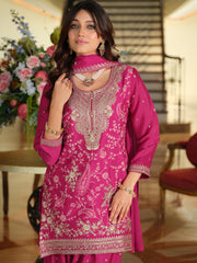 Pink Embroidered Straight Kurta Salwar With Dupatta Set