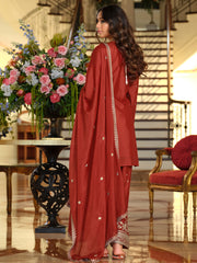 Rust Embroidered Straight Kurta Salwar With Dupatta Set