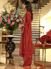 Rust Embroidered Straight Kurta Salwar With Dupatta Set