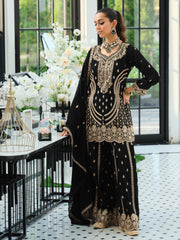 Black Embroidered Straight Kurta Palazzos With Dupatta Set