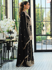Black Embroidered Straight Kurta Palazzos With Dupatta Set