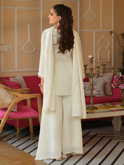 White Embroidered Straight Kurta Palazzos With Dupatta Set