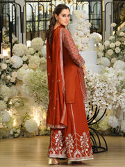 Rust Embroidered Straight Kurta Palazzos With Dupatta Set