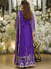 Purple Embroidered Straight Kurta Palazzos With Dupatta Set