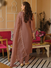 Mauve Embroidered Straight Kurta Trousers With Dupatta Set