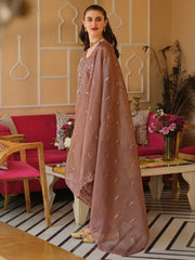 Mauve Embroidered Straight Kurta Trousers With Dupatta Set