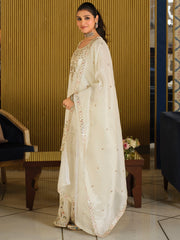 White Embroidered Straight Kurta Palazzos With Dupatta Set