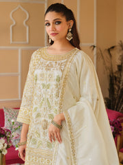 White Embroidered Straight Kurta Trousers With Dupatta Set