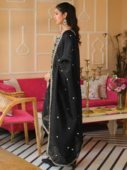 Black Embroidered Straight Kurta Trousers With Dupatta Set