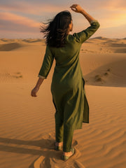 Green Embroidered Straight Kurta Trousers With Dupatta Set