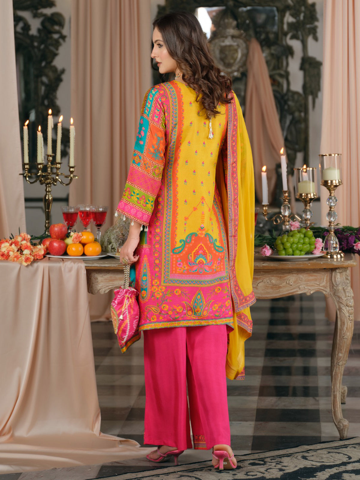 Multi Printed A-Line Kurta Palazzos With Dupatta Set