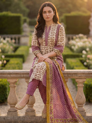 Purple Printed A-Line Kurta Trousers With Dupatta Set