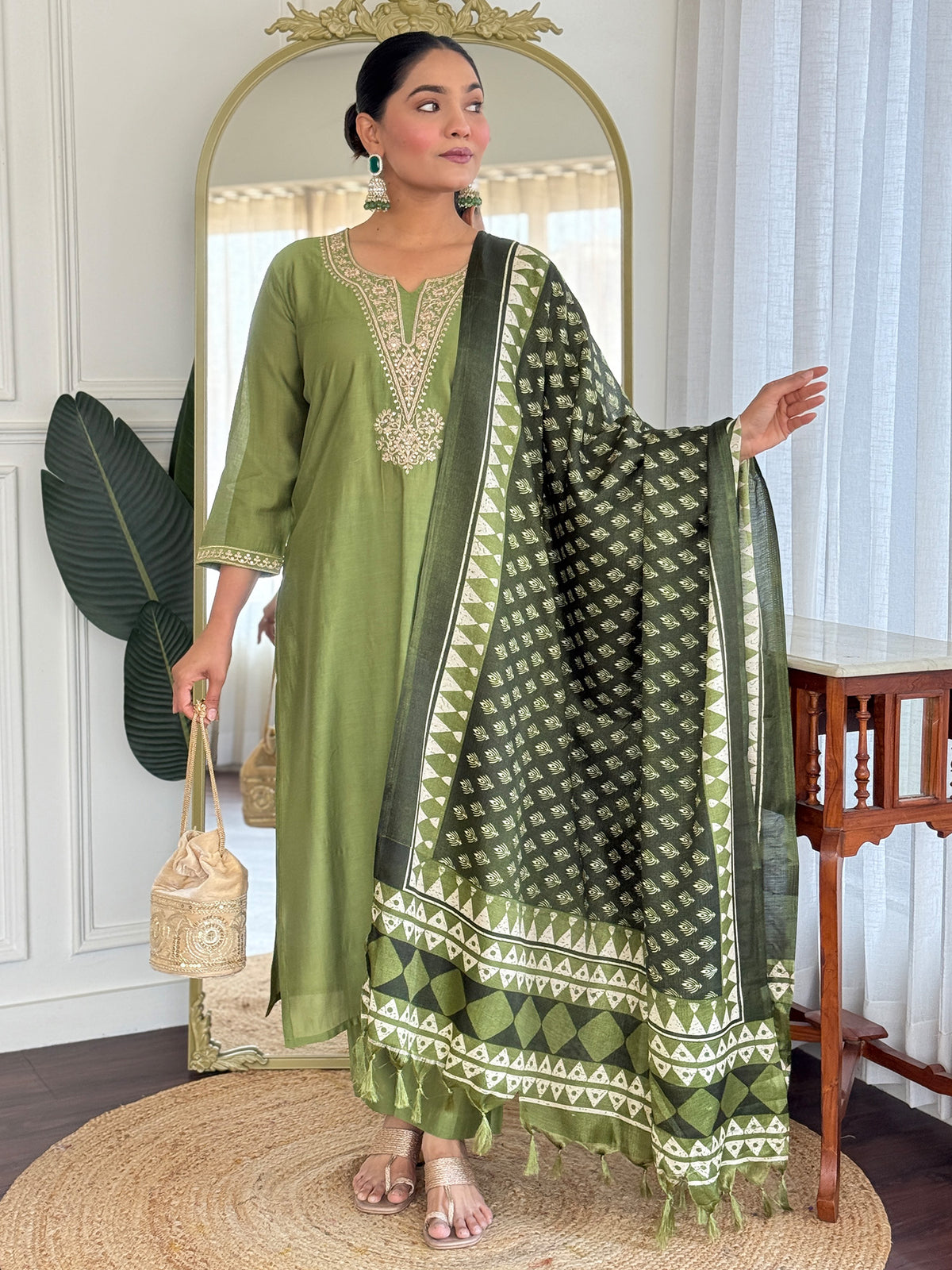 Orange Solid Straight Kurta Palazzos With Dupatta Set