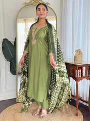 Orange Solid Straight Kurta Palazzos With Dupatta Set