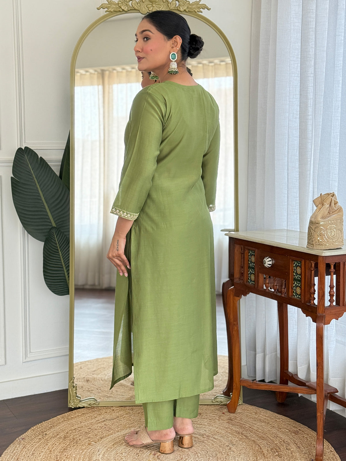 Orange Solid Straight Kurta Palazzos With Dupatta Set
