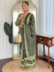 Orange Solid Straight Kurta Palazzos With Dupatta Set