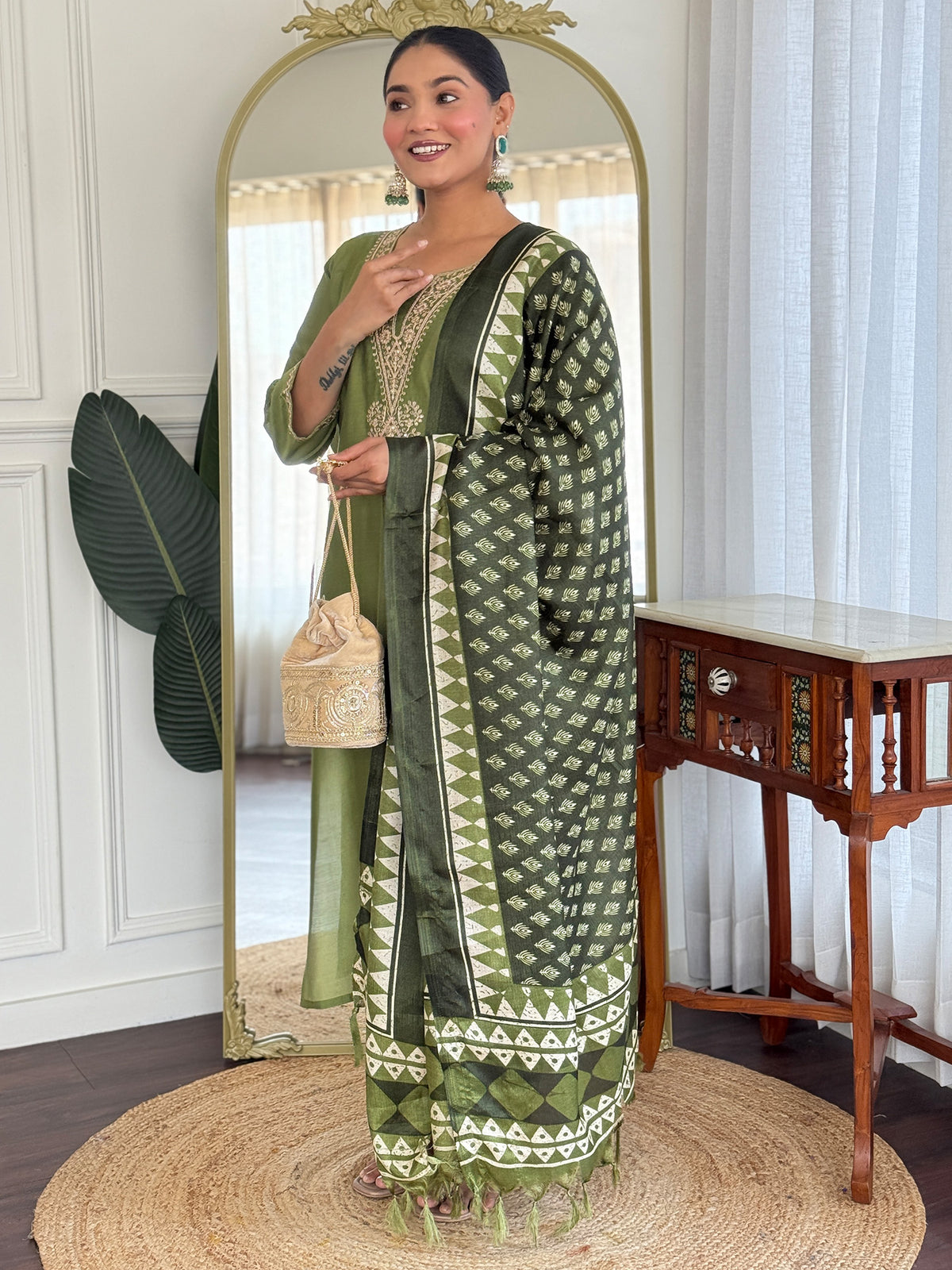 Orange Solid Straight Kurta Palazzos With Dupatta Set