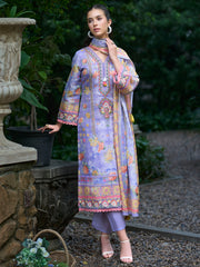 Purple Printed Straight Kurta Trousers With Dupatta Set