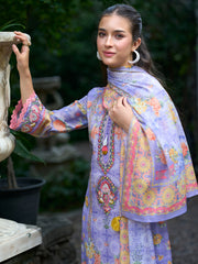 Purple Printed Straight Kurta Trousers With Dupatta Set