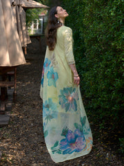Yellow Embroidered Straight Kurta Trousers With Dupatta Set