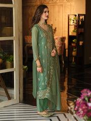 Green Embroidered Straight Kurta Trousers With Dupatta Set