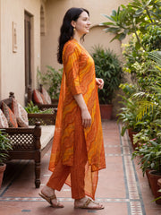 Rust Printed Straight Kurta Trousers With Dupatta Set