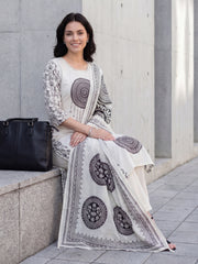 Off White Printed Straight Kurta Trousers With Dupatta Set