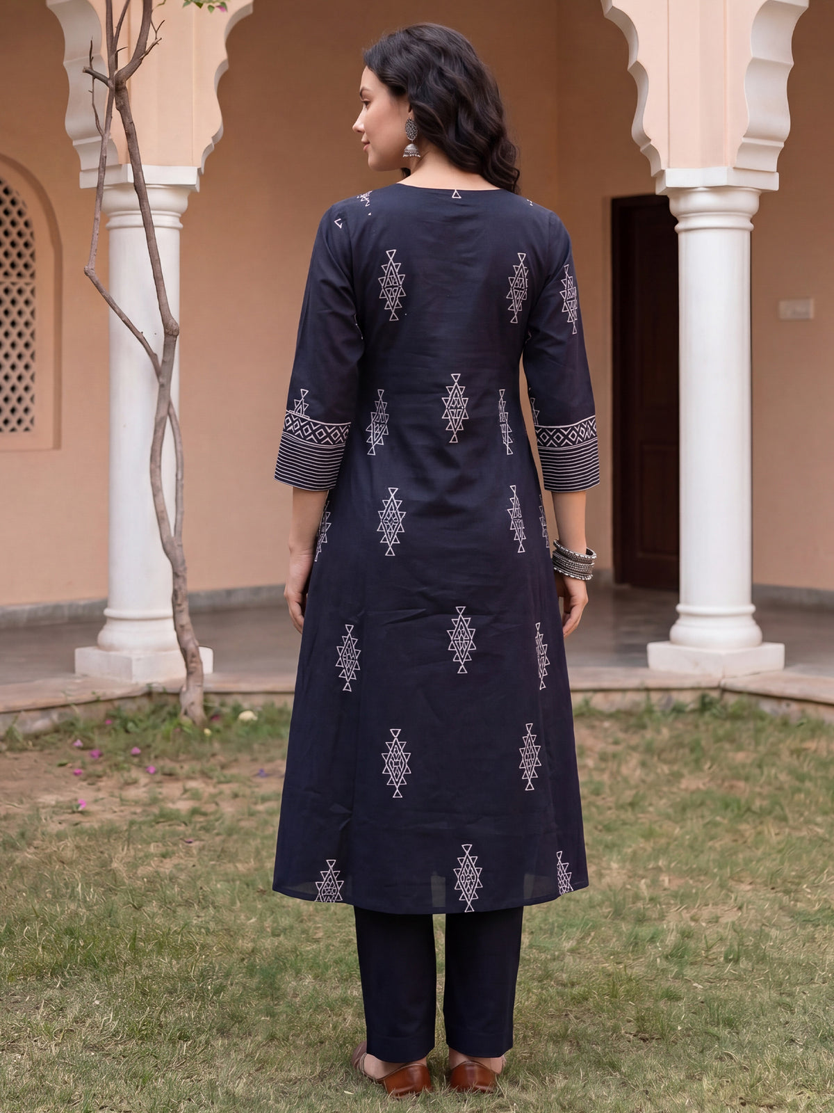 Black Printed Straight Kurta Trousers With Dupatta Set