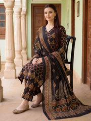 Black Printed A-Line Kurta Trousers With Dupatta Set