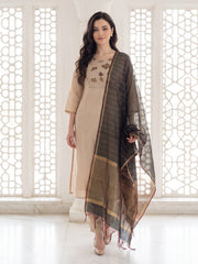Off White Embroidered Straight Kurta Trousers With Dupatta Set