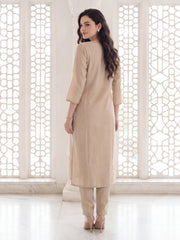Off White Embroidered Straight Kurta Trousers With Dupatta Set