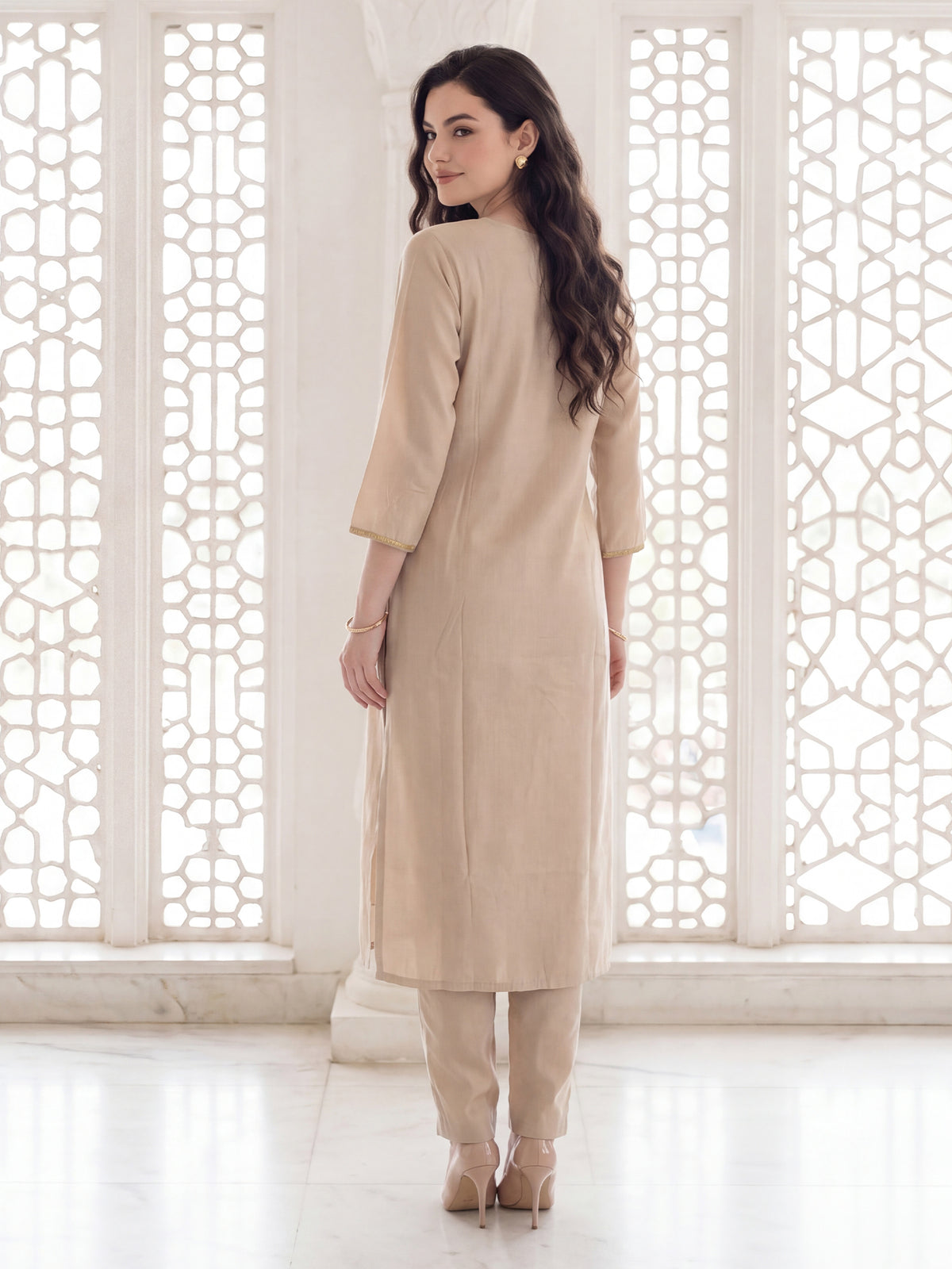 Off White Embroidered Straight Kurta Trousers With Dupatta Set