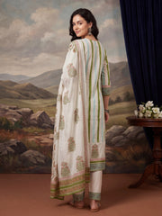 Off White Printed Straight Kurta Trousers With Dupatta Set