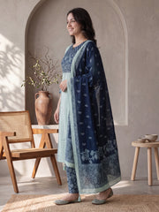 Sea Green Printed Straight Kurta Palazzos With Dupatta Set