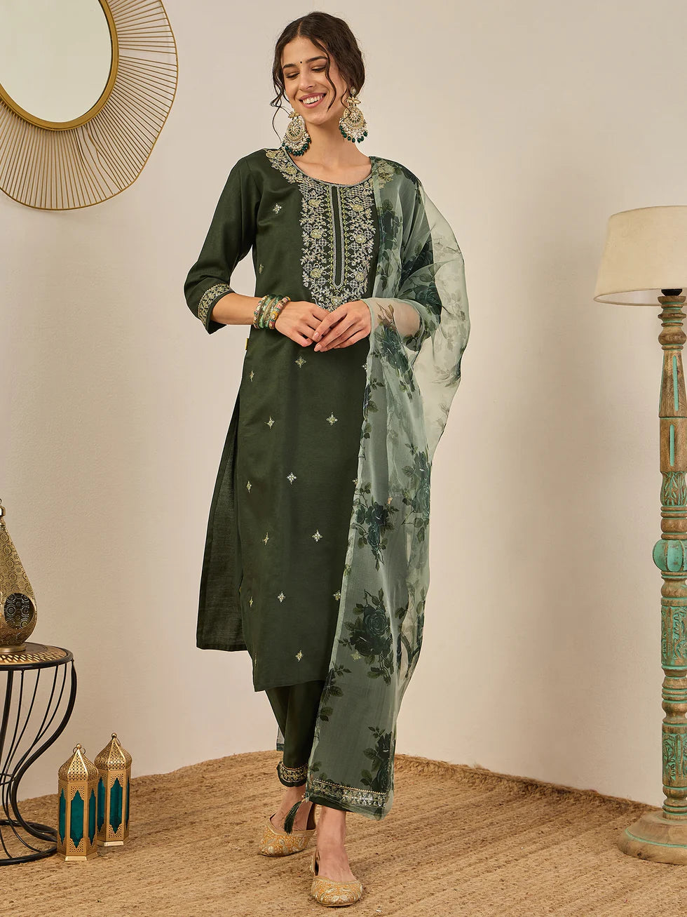 Olive Meher Embroidered Festive Set