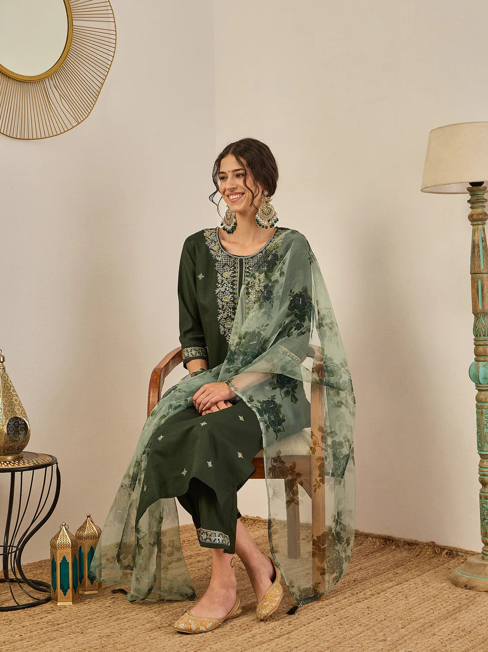 Olive Meher Embroidered Festive Set