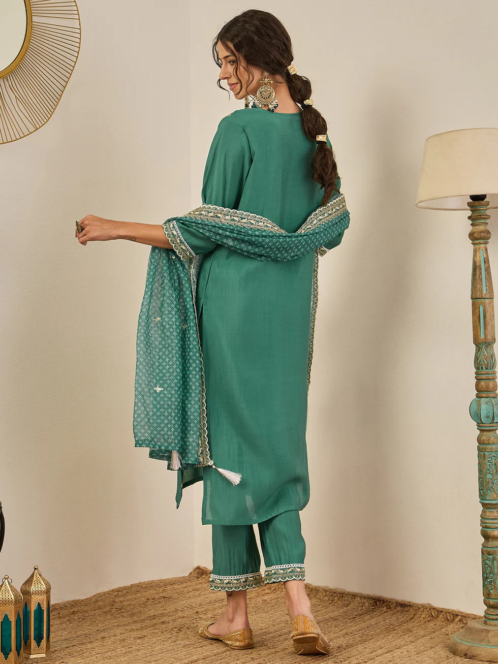 Sea Green Embroidered Suit Set
