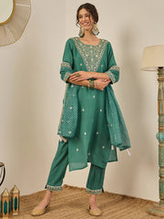 Sea Green Embroidered Suit Set